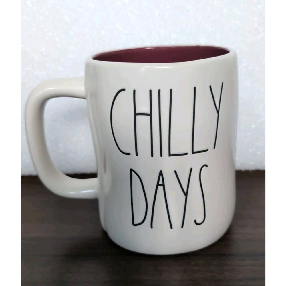 Rae Dunn Cozy Nights Chilly Days Ceramic Coffee Mug Colored Inside Large Magenta